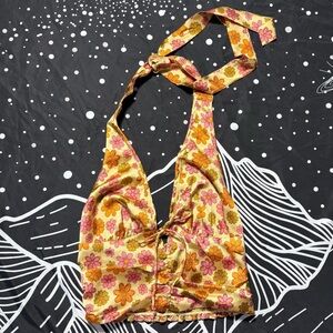 Cotton Candy Yellow Halter Camisole with Pink and Orange Floral Print